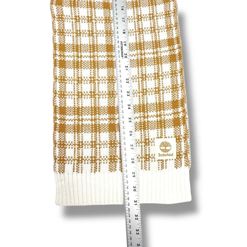 Timberland Buffalo Plaid Knit Scarf‎ Wheat Tan Cream Chunky Unisex OS NWT $60
